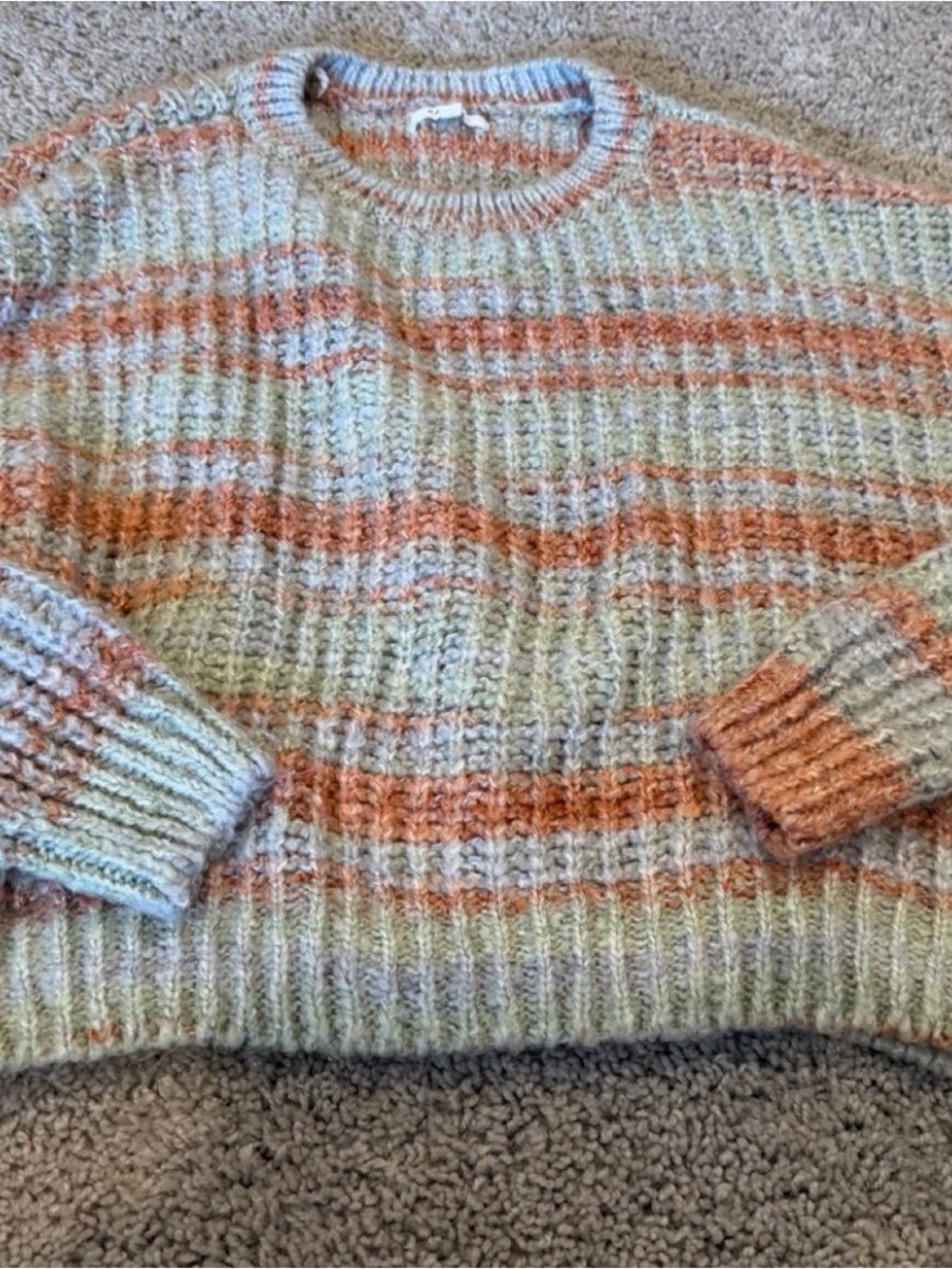 Striped Knit Crewneck Sweater in Cream and Orange
